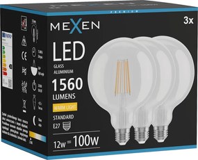 Mexen Vintis 3x żarówka filament LED E27, G125, 12W, Ciepła - 2700K, 1560 lm, clear - L158-E27-1227-00x03