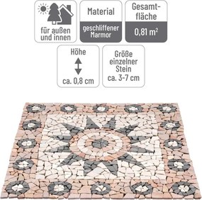 Mozaika marmurowa, motyw kwiatu, o wymiarach 90 x 90 cm.