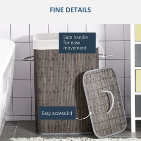 HOMCOM Kosz na bieliznę z uchwytami i pralnym workiem, Rattan, Poliester, Bawełna, Metal, 43L x 32S x 61W cm, Szary