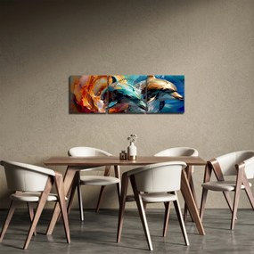 Obraz - Malowanie delfinów (z zegarem) (90x30 cm)