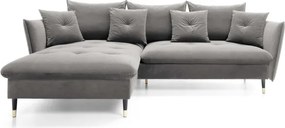 Narożnik GLAM Lewostronny z funkcją spania, zestaw z poduszkami wolnostojący tkanina RIVIERA 91 Szary DOMO HOME