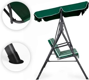 Huśtawka ogrodowa Cozy z regulowanym daszkiem, zielona w paski