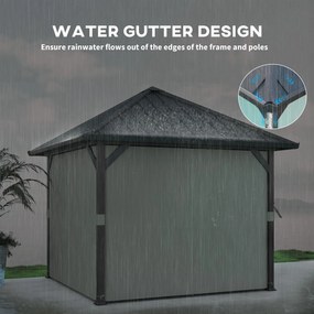 Outsunny 3 x 3 m Pawilon z Twardym Dachem, Ogrodowy Pawilon z Metalowym Dachem, Wodoodporne Namiot Ogrodowe z Siatką i Bocznymi Ścianami, Ciemnoszary