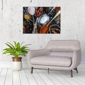 Obraz na szkle łyżek z przyprawami (70x50 cm)