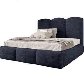 FURNISTAR Łóżko tapicerowane BAILEY z pojemnikiem na pościel| Bubble Bed 120x200|Łóżko dwuosobowe |Stelaż|Wygląd łóżka kontynentalnego|bez materaca-Ciemnoniebieski