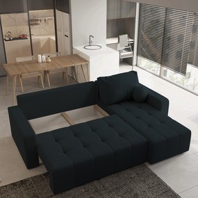 Masseno Narożnik VOLIRA z funkcją spania i pojemnikiem na pościel Narozniki L, Rozkładana sofa - Czarny, QUELLE 100