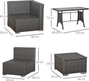 Outsunny Komplet wypoczynkowy z technorattanu, 10-częściowy Komplet stolik z krzesłami, zestaw ogrodowy, zestaw wypoczynkowy, zestaw mebli ogrodowych