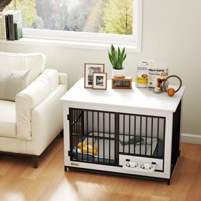 PawHut Duża klatka dla psa, łatwy dostęp, zamykana, obrotowy uchwyt na miski, dla małych i dużych psów, Biała