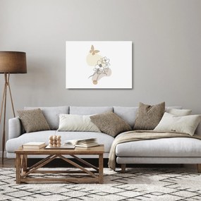 Obraz na szkle - Beżowe kwiaty z motylem N⁰3 (70x50 cm)