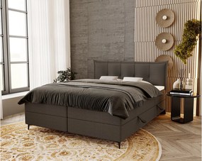 Emporius Liron łóżko kontynentalne 200x200 - łóżko dwuosobowe z materacem i topperem - pojemnik, tkanina boucle, ciemny szary (Anthology 18)