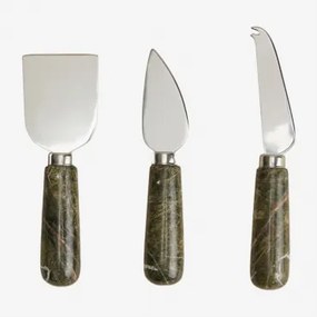 Zestaw 3 Sztućców Do Sera Z Marmuru I Stali Nierdzewnej Calven Zielony Marmur Forest - Sklum