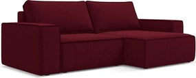 Narożnik prawostronny z funkcją spania - z tkaniny welwetowej - burgundowy - KIMO