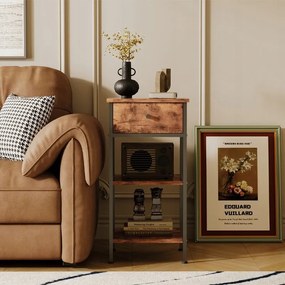 Stolik nocny komoda szafka z szufladą półką retro brąz industrialny loft