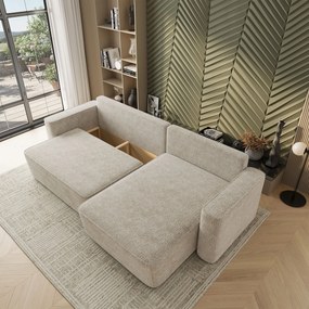 Masseno Narożnik BELARO z funkcją spania i pojemnikiem na pościel Narozniki L, Rozkładana sofa - Kremowy, BELLA 05