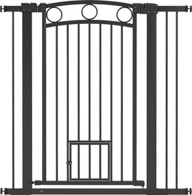 PawHut Ogrodzenie dla zwierząt 106 cm z regulowaną szerokością, wbudowane drzwiczki dla kotów, do schodów i ram drzwiowych, czarne