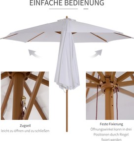 Outsunny Parasol Przeciwsłoneczny Drewniany Balkonowy 3m Kremowo-Biały Elegancki i Praktyczny | Aosom PL