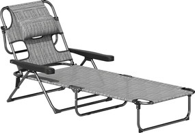 Outsunny Leżak ogrodowy Relax, składany, odporny na warunki atmosferyczne, 194 cm x 72 cm x 31 cm, Czarny + Szary