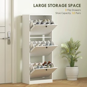 HOMCOM Szafka na Buty, 3 Szuflady, na do 12 Par Butów, Płyta Wiórowa, Biała