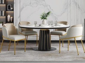 Zestaw 4 krzeseł – len i skóra ekologiczna – metalowe nogi – nowoczesny styl – beżowe