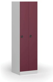 Szafka ubraniowa wąska, 2-drzwiowa, 1850 x 500 x 500 mm, demontaż, zamek kodowy, drzwi czerwone