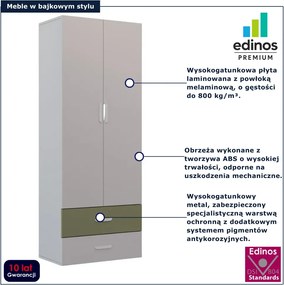 Dwudrzwiowa szafa z 2 szufladami dla dzieci kaszmir + zielony G9-L92