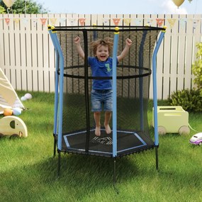 HOMCOM Trampolina dla dzieci, Ø163,5 cm, z siatką bezpieczeństwa, obicie, stal, do 50 kg, Czarny &amp; Niebieski