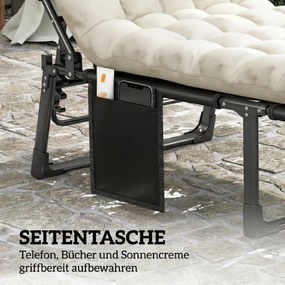 Outsunny Składany leżak szeroki leżak ogrodowy z 5-stopniowo regulowanym oparciem, wyściełanym materacem, poduszką na głowę, kieszenią boczną | Aosom PL