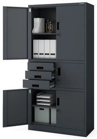 Biurowa szafa metalowa z sejfem na akta i dokumenty FILIP II, 900 x 1850 x 400 mm, antracytowa
