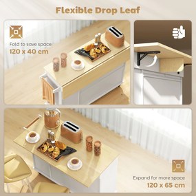 HOMCOM Mobilna wyspa kuchenna, rozszerzalny blat, drzwi szafki, szuflady, uchwyt na ręcznik, wózek kuchenny z MDF, biały | Aosom PL