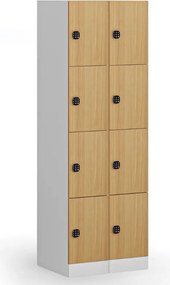Szafka skrytkowa S1, 4 schowki, 1850 x 300 x 500 mm, zamek kodowy, drzwi laminowane, buk
