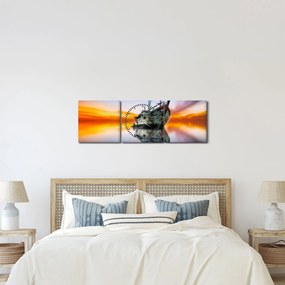 Obraz - Wschód słońca nad wrakiem łodzi (z zegarem) (90x30 cm)