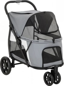 PawHut Wózek dla psa składany z zmywalną poduszką, oknami z siatki, 3 kołami, dla średnich psów do 20 kg, szary | Aosom PL