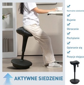 Vinsetto Stołek biurowy z funkcją obrotową, ergonomiczny stołek, regulowana wysokość 65,5-83,5 cm, 120° odchylany, czarny | Aosom PL