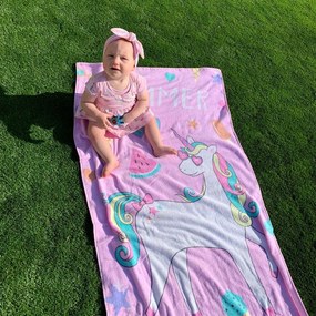 Różowo-fioletowy bawełniany ręcznik plażowy 76x160 cm Summer Unicorn – Catherine Lansfield