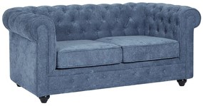Kanapa 2-osobowa z niebieskiej tkaniny CHESTERFIELD