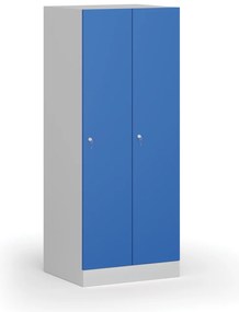 Szafka ubraniowa obniżona, 2-drzwiowa, 1500 x 600 x 500 mm, demontaż, zamek cylindryczny, drzwi niebieskie