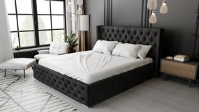 Emporius Rolia łóżko chesterfield 180x200 - pojemnik i stelaż, wysoka jakość - łóżko dwuosobowe 180x200 w stylu glamour - aksamit, czarny (Kronos 7)