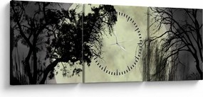 Obraz - Księżyc w pełni nad powierzchnią, wersja czarno - biała (z zegarem) (90x30 cm)
