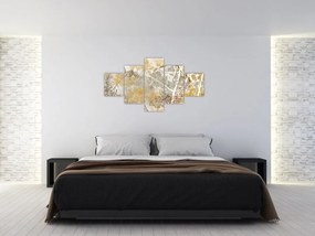Obraz - Ściana w stylu vintage z kwiatami (125x70 cm)