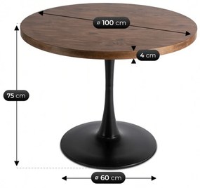 Zestaw Stół Okrągły LINO 100 cm Dąb Rustykalny/Czarny i 4 Krzesła DALVIN Czarne Ekoskóra Nowoczesne Loft