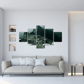 Obraz - Lamy w Machu Picchu w Peru (125x70 cm)