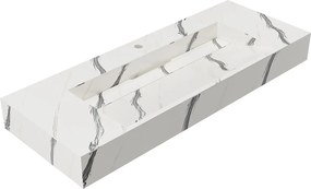 Umywalka podwieszana TAKOTNA z twardego materiału marmuropodobnego w kolorze białym – 120,2 × 45,2 × 8 cm (dł. × szer. × wys.)