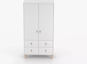 Wousia – biała szafa młodzieżowa 105 cm z 4 szufladami, drążkiem i półkami