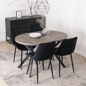 Stół Okrągły Rozkładany DORIAN 80-160 cm Beton/Czarny Nowoczesny Loft