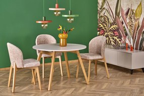 Stół okrągły rozkładany do jadalni płyta kaszmir/naturalny 102-142/102/73 cm RUBEN