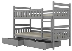 Łóżko piętrowe BARTEK 200x80 szare drewniane z szufladami KOCOT KIDS