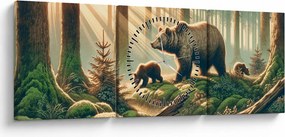 Obraz - Niedźwiedzie w lesie (z zegarem) (90x30 cm)