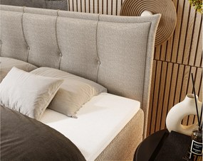 Emporius Liron łóżko kontynentalne 140x200 - łóżko dwuosobowe z materacem i topperem - pojemnik, tkanina boucle, jasny szary (Anthology 15)