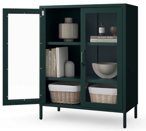 Witryna przeszklona niska butelkowa zieleń: Modern GINA, 800 x 1015 x 400 mm
