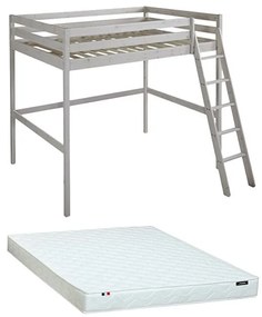 Łóżko antresola GEDEON - 140 × 190 cm - Lite drewno sosnowe - Bielone + materac